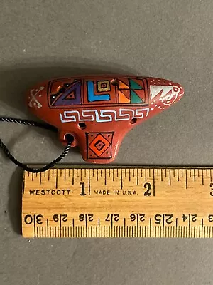 Small Vtg 6 Hole Hand Painted Peruvian Geometric Clay Ocarina Flute Instrument • $11.98