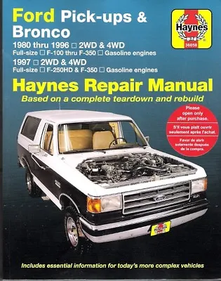 1980-1996 Ford F100 F150 F250 F350 Bronco Haynes Repair Service Manual 0107 • $32.50