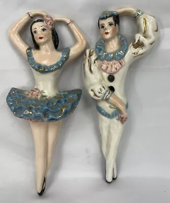 Vintage Chalkware Ballet Dancers Mid Century Pink Blue Wall Art Decor Man Woman • $84.99