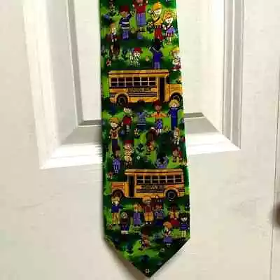 Steve Harris Multi Color School Bus Print Hand Made Mens Neck Tie • $15