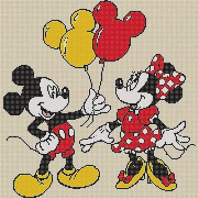 £4.50 • Buy Cross Stitch Chart - Mickey Mouse And Minnie Balloons Flowerpower37-uk