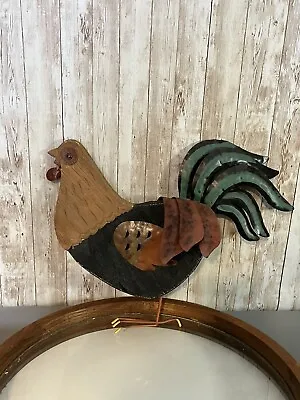 Wood And Metal Rooster Sculpture Rustic Chicken Decor • $5.85