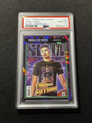 $450 • Buy 21-22 Panini NBA Hoops Slam Green Cracked Ice Lamelo Ball #222 PSA 10 SSP