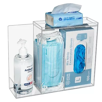 Face Mask Dispenser 3 Compartment Acrylic Glove Box Holder Shoe Cover. Hairnet • $40.99