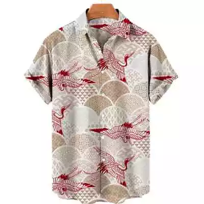 Men's Bird Costumes Hawaii Vacation Vintage Shirt For Men 3D Floral Pattern • $29.69