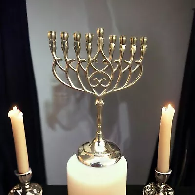 Hanukkah Jewish Chanukah Menorah  Israel Vintage Brass Chanukah Candle Holder • £46.80