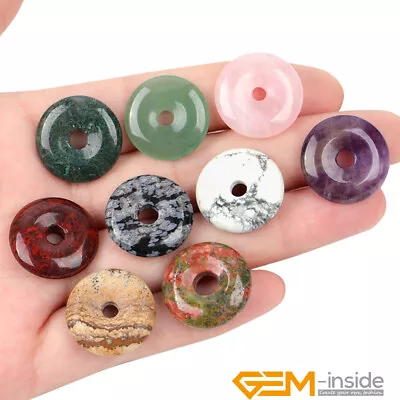 Natural Gemstones Round Donut Pendant Beads For Jewellery Making 1 Pcs 30mm 35mm • $3.03