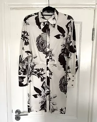 Karen Millen Mono Floral Print Batwing Sleeve Jersey Mini Dress Size 10 • £20