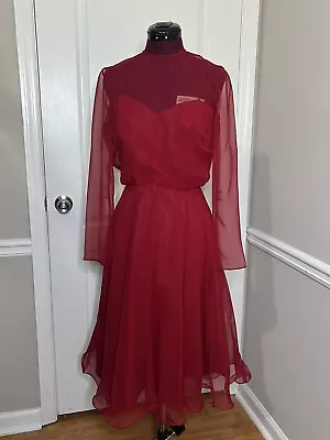 1970/80’s Vintage Miss Elliette California Cranberry Chiffon Dress • $65