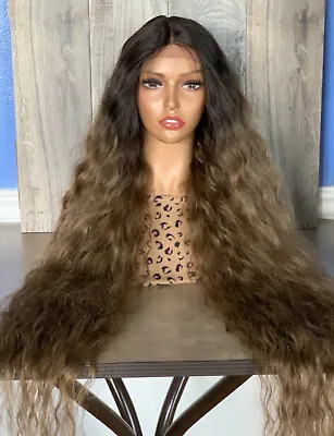 Extra Long Ombre Brown Bohemian Wavy Lace Front Wig 40 Inch Heat Resistant • $65