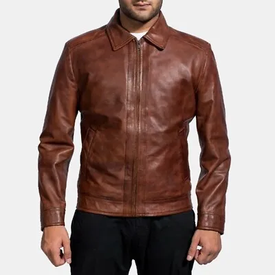 Homme Véritable Cuir D'Agneau Veste Élégant Moto Slim Fit Veste Motard -MJ117 • $109.24