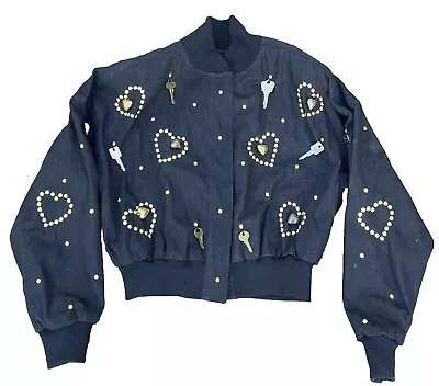 Vintage Jeanette Kastenberg Women’s Studded Heart & Key Jacket Large • $50