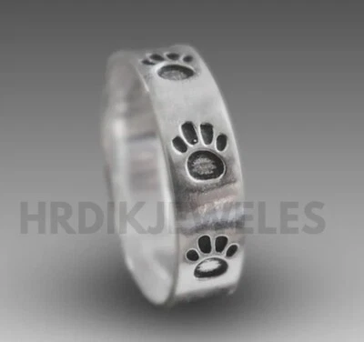 $28.94 • Buy Paw Print Ring 925 Sterling Silver Paw Print Ring Engraved Ring Handmade Ring
