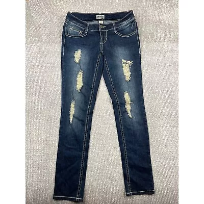 Mudd Jean Woman 9 Juniors Dark Wash Low Rise Distressed Slim Fit Curvy Denim • $10.45