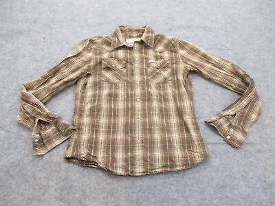 Hollister Shirt Mens Small Brown White Plaid Casual Pearl Snap Western Cowboy • $15.97