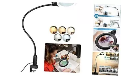  26  Gooseneck Magnifying Lamp With Clamp 5 Color Modes Stepless 8X Black • $44.04