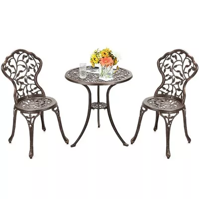 3 Pcs Outdoor Patio Garden Furniture Cast Aluminum Bistro Set Dining Table Chair • $158.96