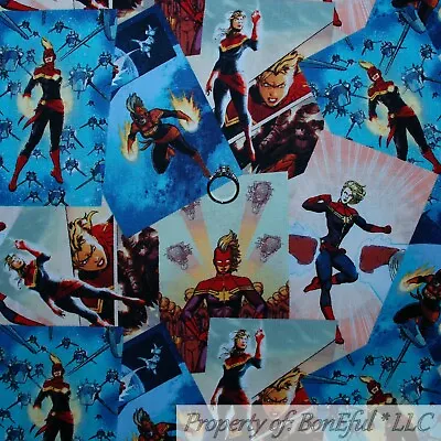 $0.18 • Buy BonEful FABRIC Cotton Quilt Captain Marvel Super Hero Disney Print Xmas US SCRAP