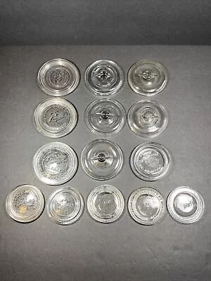 Lot Of 14 Vintage Glass Canning Lids In A Variety Of Sizes And Makes • $16.99