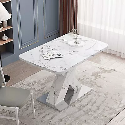 Modern Rectangle Stretchable Dining Table With White Faux Marble Table Top • $456.77