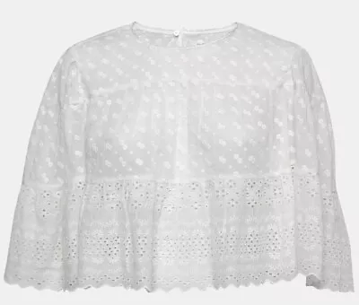 Isabel Marant Etoile White Floral Embroidered Cotton Tevika Crop Top XS 0 • $29
