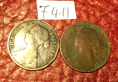 2  Queen Victoria Bun Head Farthings 1860 1862 - Job  Lot 7411 • £1.99