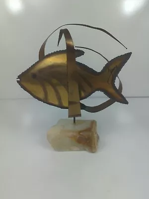 Mario Jason Fish Sculpture Onyx Base Signed Metal Nautical 7.5  Tall Vintage • $39.99