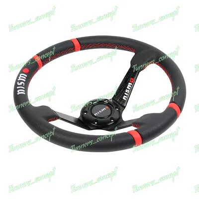 For 3.5  Deep Dish 13.5  NISMO Racing Red Stitching Leather Sport Steering Wheel • $76.88