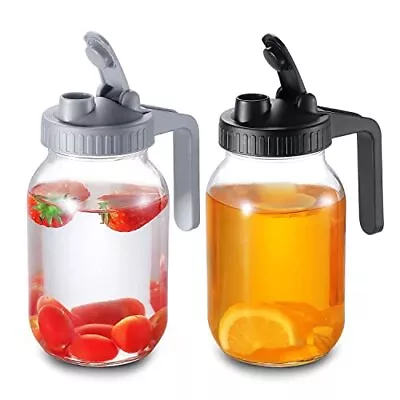 2 Pack Regular Mouth Mason Jar Pitcher Lids With Pour Spout Flip Cap And Handle • $13.26