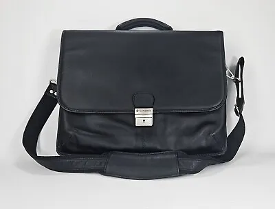 Samsonite Black Leather Flapover 16 X12  Briefcase Shoulder Office Bag • $32.99