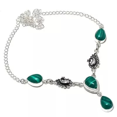 Green Malachite Gemstone Handmade 925 Sterling Silver Jewelry Necklaces Sz 18  • £9.37