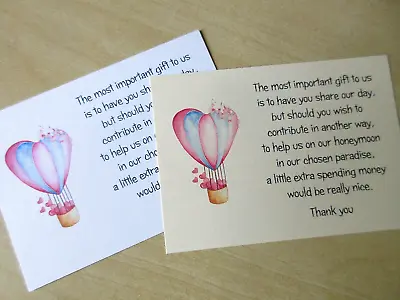 50 Small White/Ivory Wedding Poem Cards Balloon Design Money Gift Honeymoon • £4.25