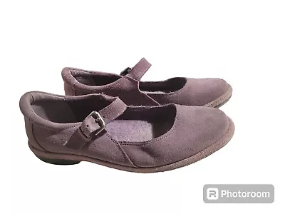 LANDS END Purple Suede Faux Fur Shearling Mary Jane Flats 10 • $8