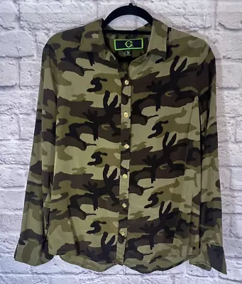 C. Wonder 100% Silk Camo Long Sleeve Button Down Top Blouse Womens Size Medium • $12