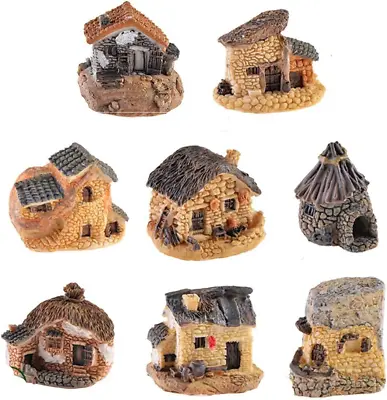 8 Pack Miniature Fairy Garden Stone House Resin Village House Fairy Garden Kits • $14.91