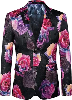 MOGU Mens Blazer Fashion Floral Casual Sports Coat Slim Fit Suit Jacket • $60.23