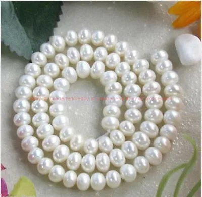 Fashion 7-8mm Natural White Freshwater Cultured Pearl Rondelle Loose Beads 15'' • £15.59