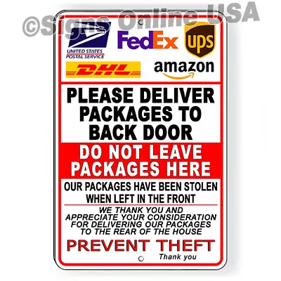 Deliver Packages To Back Door Packages Stolen Prevent Theft Sign / Decal 6 Sizes • $14.04