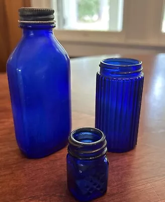 Lot 3 Vintage Cobalt Blue Apothecary Medicine Bottles Phillips Magnesia Poison • $14