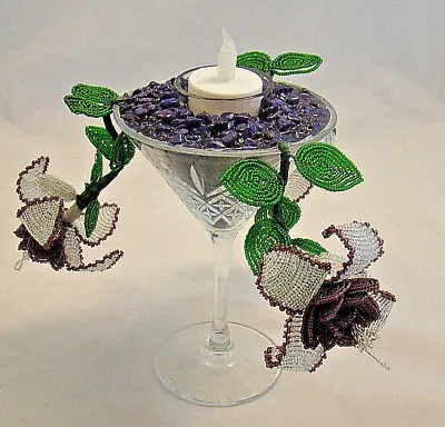 Dark Amethyst & Crystal Fuschia Tea Light Holder Set In Martini Glass (cut)   • $38.49