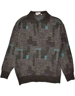 RODRIGO Mens Polo Neck Jumper Sweater IT 54 XL Grey Geometric BA29 • $22.40