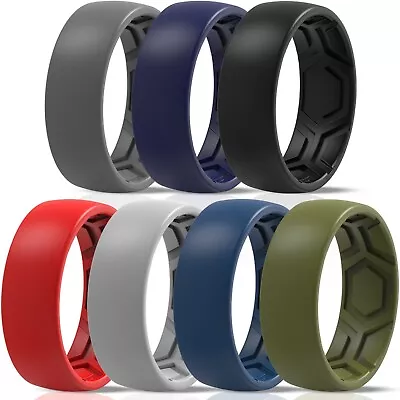 ThunderFit Silicone Ring For Men Breathable Pattern Wedding Bands 8mm Wide (7PK) • $19.99