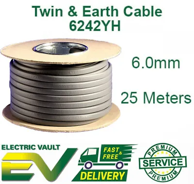 6.0mm Twin & Earth Electrical Cable Wire 25 Meters 6242Y 6mm 25m • £88.95