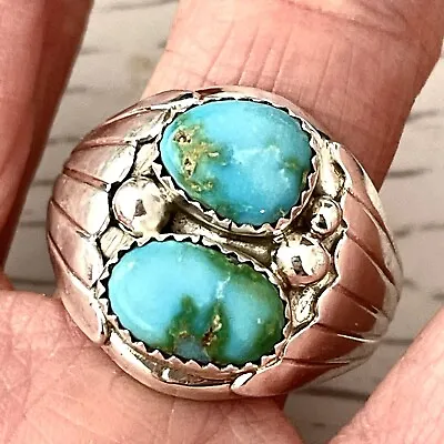 Sonoran Gold Navajo Mens Turquoise Ring Sz 13.75 Sterling Signed Fans 19g Band • $199.94