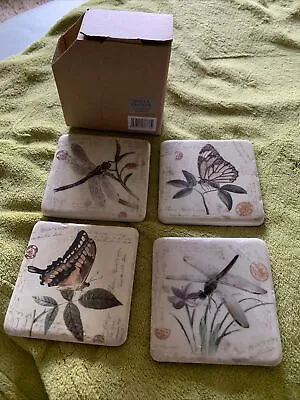 £6.99 • Buy Gisela Graham Set Of 4 Coasters  Chunky Style Butterfly & Dragonfly Design New