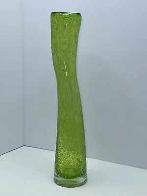 Vintage Norcrest Hand Blown Green Bubble Stretched Glass Swung 11.5  T Bud Vase • $39.95