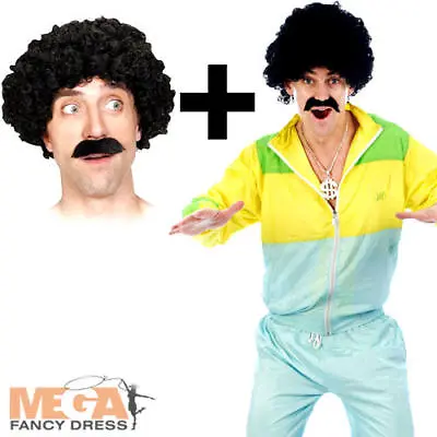 Scouser Shell Suit + Tash And Wig Mens Fancy Dress 1980s Tracksuit Adult Costume • £19.99