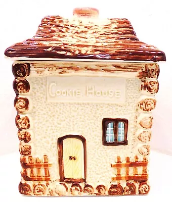 Vintage Cookie Jar Log Cabin Cookie House Retro Cottage Village Ceramic Japan • $19.99