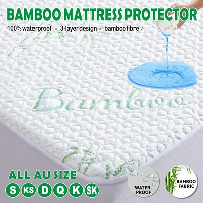 $26.99 • Buy Cooling Bamboo Mattress Protector Waterproof Fitted Cover Double Queen King Bed