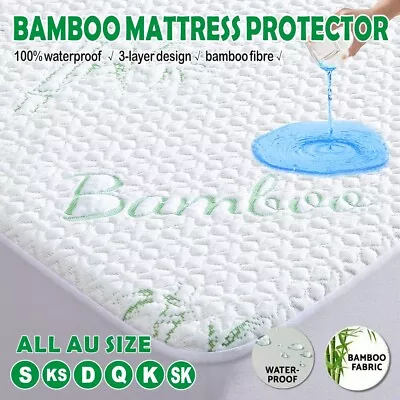 $34.67 • Buy Mattress Protector Bamboo Waterproof Topper Fitted Cover Double Queen King Bed